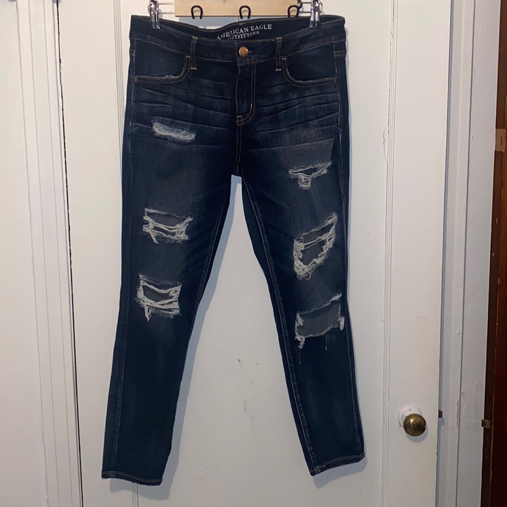 American Eagle Outfitters Super Low Jeggings distressed skinny jeans with holes